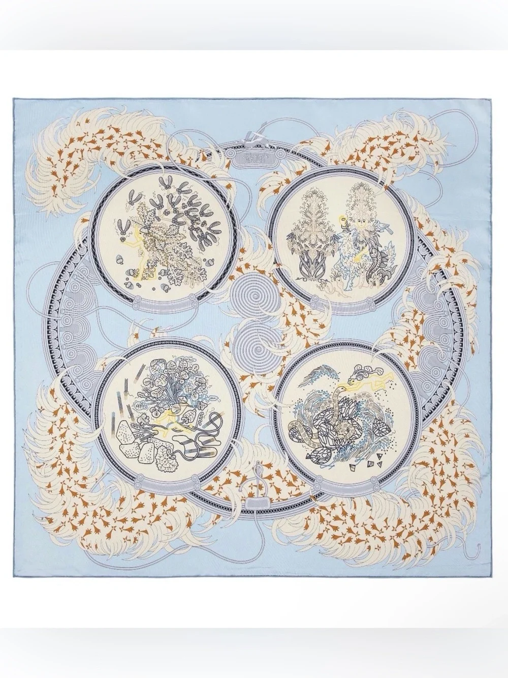 NEW Carolina Lemke Berlin Azure Bloom Mulberry Silk Blue Printed Scarf